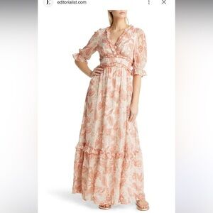 BTFL-Life Leaf Print Ruffle Puff Sleeve Maxi Dress Size S